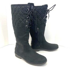 NEW‎ UGG Elsa Quilted Leather / Lamb Wool Lace Up Tall Boots 9.5 Black 1013484